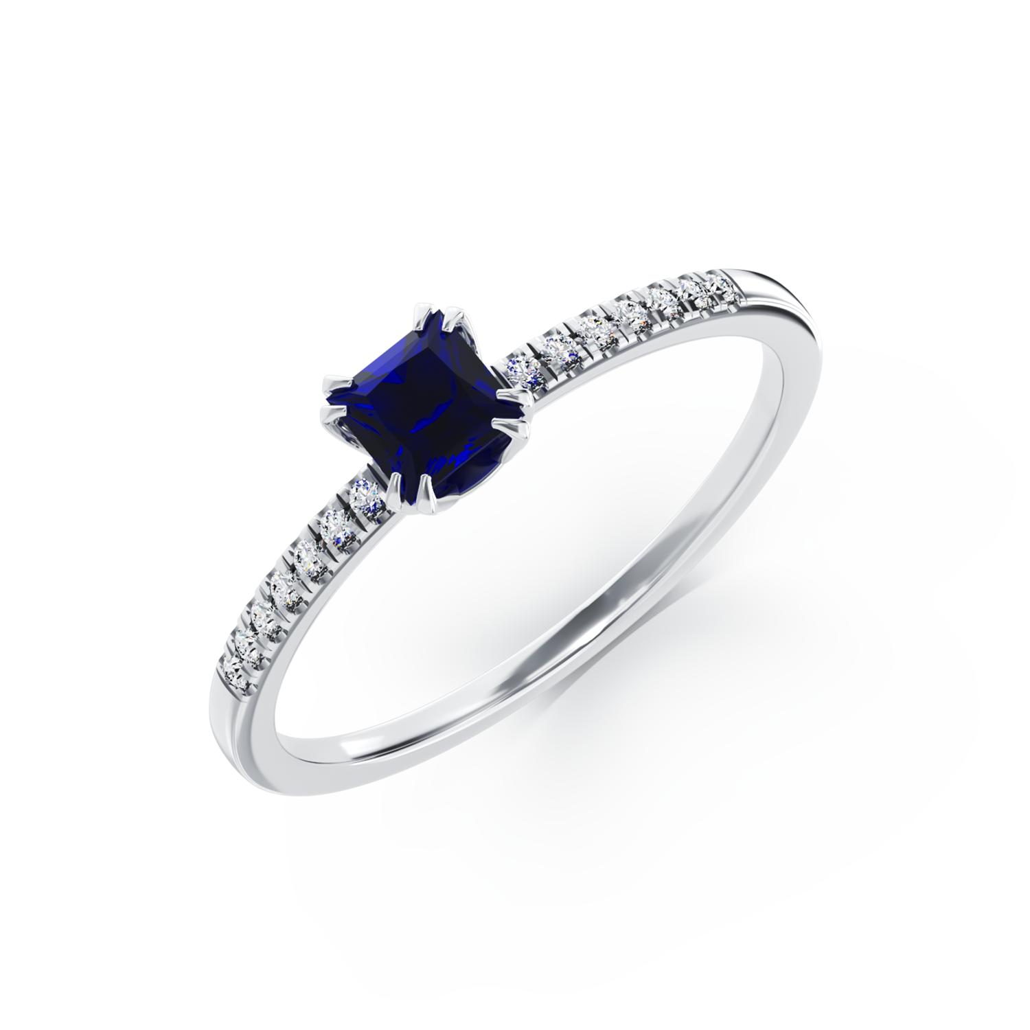 18K white gold engagement ring with 0.32ct iolite and 0.06ct diamonds